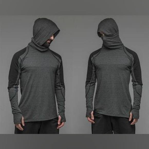 MDNT45 Men’s Long Sleeve Hooded Face Cover Shirt Handmade Ninja Style Sweatshirt - Picture 1 of 16